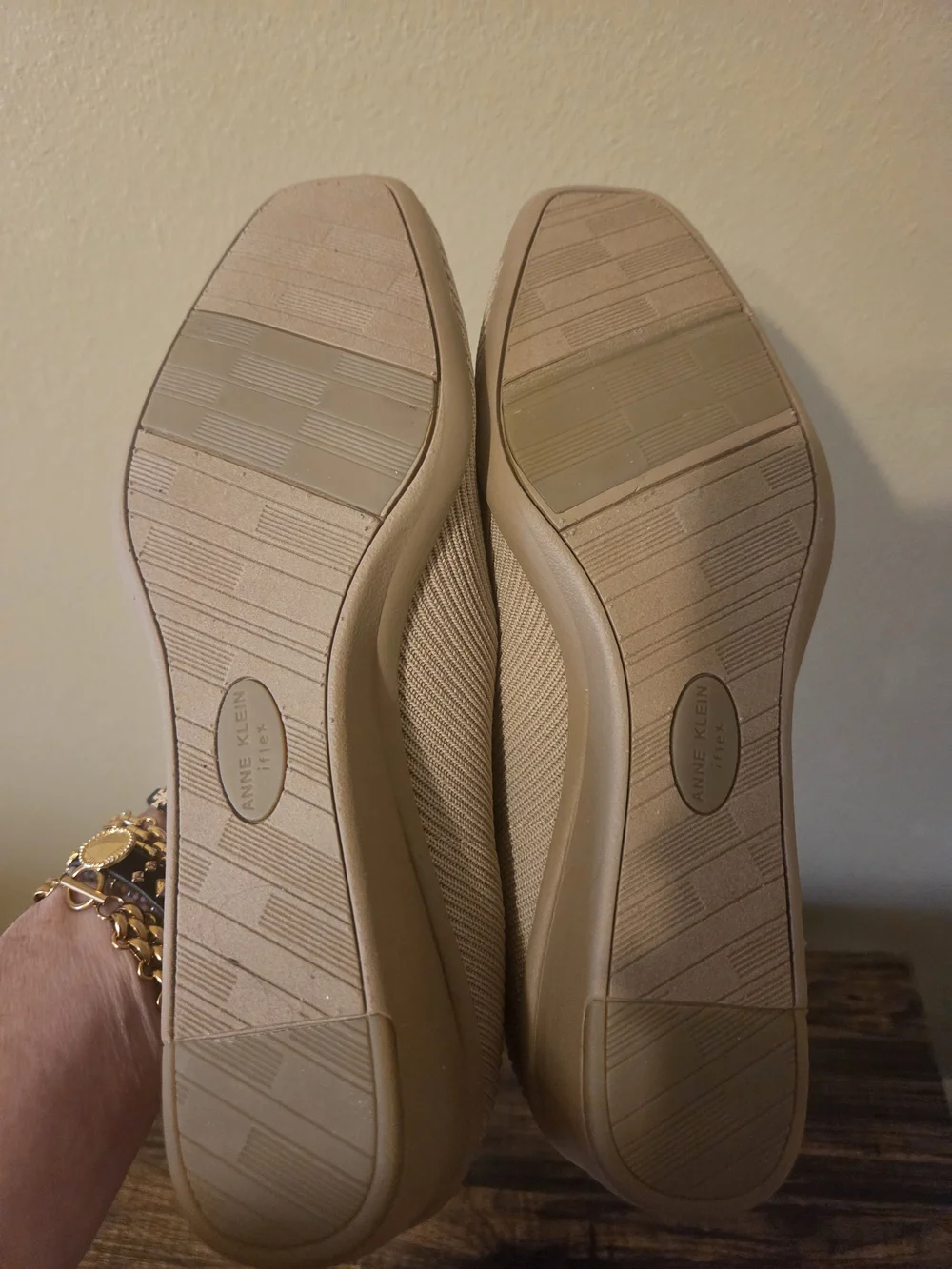 Anne Klein Women's Knit Ballet Flats in Beige